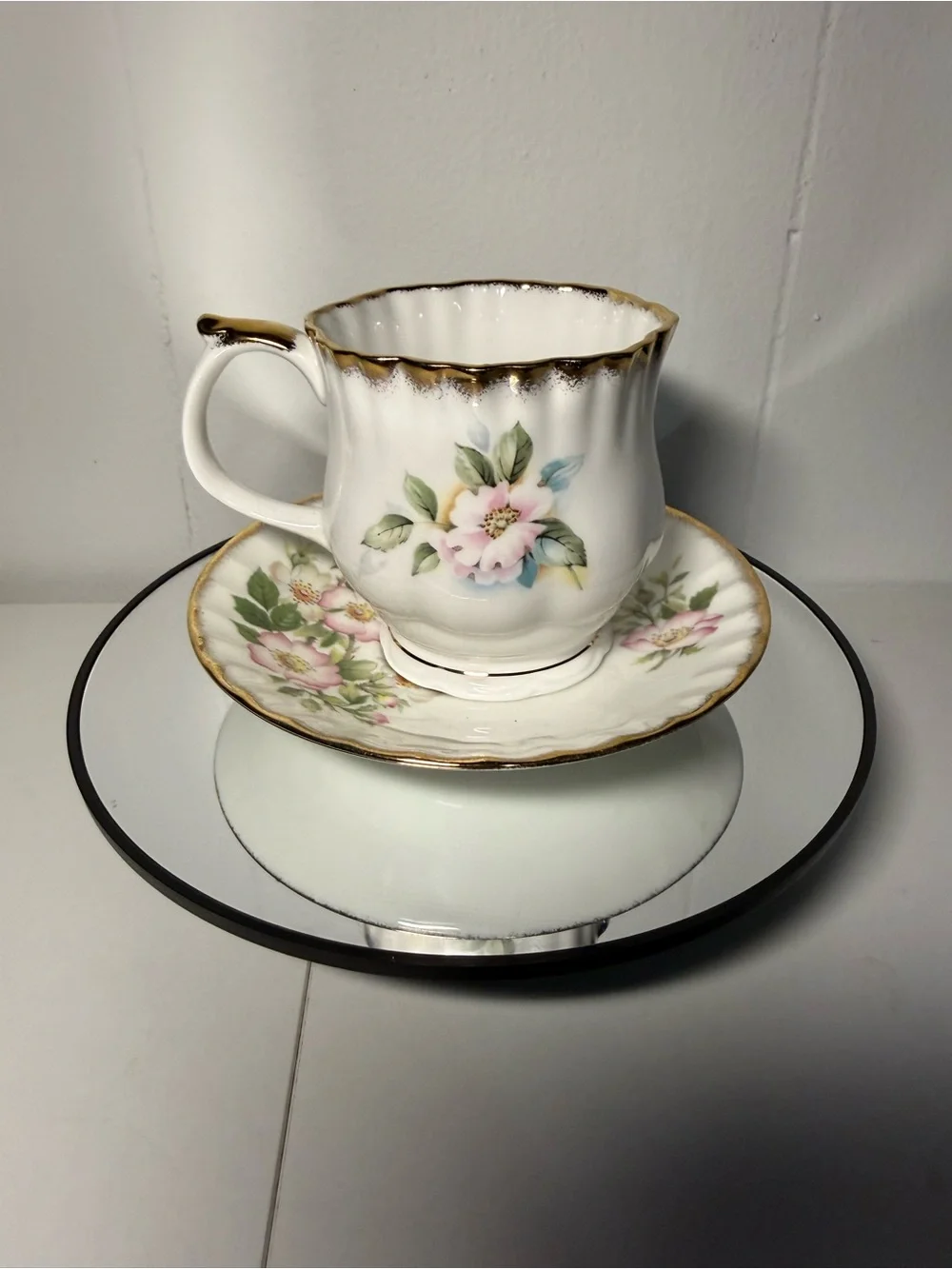Vintage English Bone China Teacup & Saucer Floral Gold Trim Cottagecore Tea Set